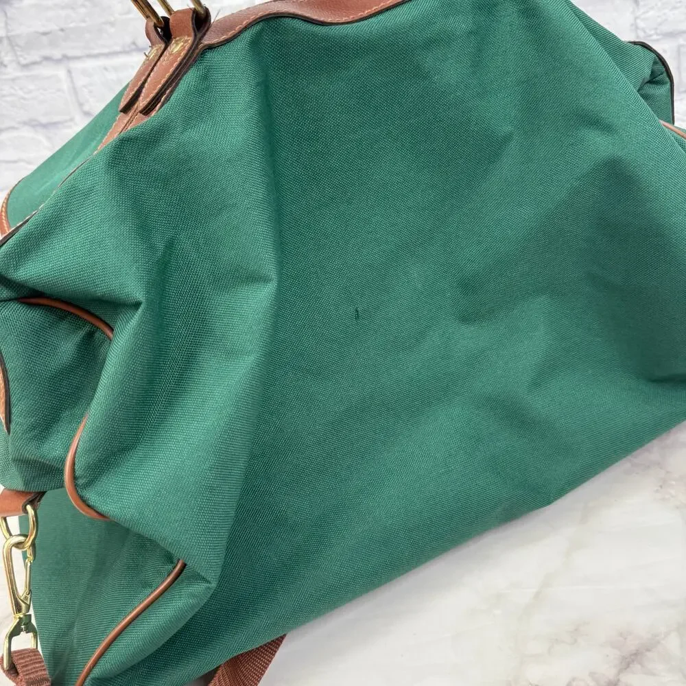 Vintage Polo Ralph Lauren Duffle Gym Bag Green Brown Pony Logo Shoulder Travel